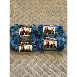 Lot Of 4 Bernat Yarn Knit Bulky Novelty Turquoise Glitter Textured Scarf Yarn